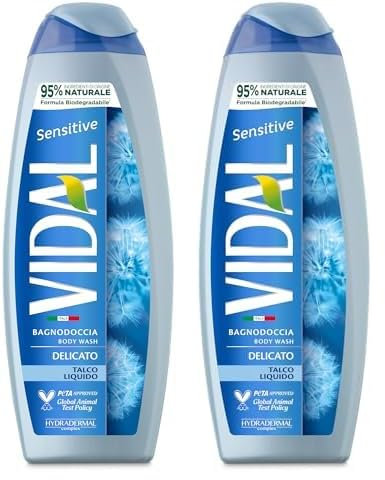 Vidal - Bagnoschiuma Sensitive, Formula Delicata, Arricchito con Talco Liquido, Dermatologicamente Testato, 500ml (Confezione da 2)