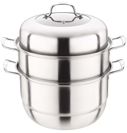 3 Tier Stainless Steel Steamer Pot,Stainless Steel Steamer Pot,Multi-Use High Capacity Single Layer Hot Pot and Double Layer Steamer, Ideal for Cooking Dumplings, with Heat-Resistant Handle and Easy C
