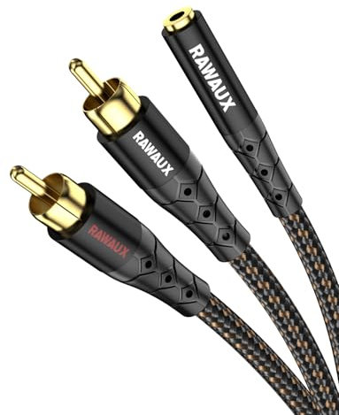 RAWAUX Cavo RCA Jack 3.5mm Cavo Stereo Audio 3,5mm Femmine a 2RCA Maschino Adattatore Y da 2 RCA a Aux per TV, Telefono, Laptop, Amplificatore 0.3m