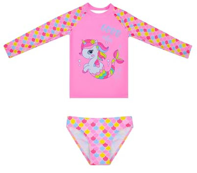 Bañadores de Manga Larga Sets Rashguard Traje de Baño Protección Solar Ropa de Baño para Niñas de 2 a 12 Años (2-4 Years, LA668-Pink)