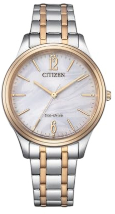 Citizen Damenuhr Edelstahl, Weiß, 34 mm, EM0416-78A | Analog Quartz, Kristallglas, 5 bar Wasserdicht, 180 Tage Gangreserve, Edelstahlband