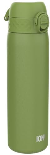 Ion8 Gourde Inox Léger, 600ml, Non Isolé, Anti-Fuite, Facile à Ouvrir, Verrouillage Sécurisé, Lavable au Lave-Vaisselle, Poignée de Transport, Durable, Acier Inoxydable, Vert Kaki