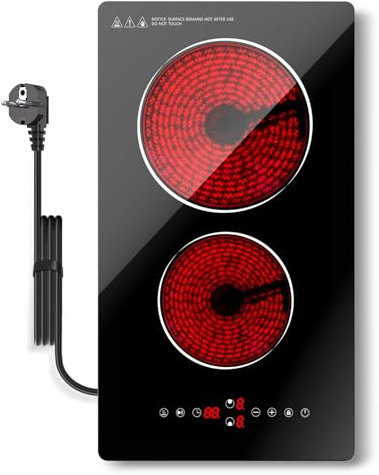 Argyolas 2 azulejos calefactables de dos fuegos para cocinar, placa de cocción de dos anillos eléctrica de 3500W Domino, placa de cocina de 230 V para insertar, cocina de infrarrojos incorporada
