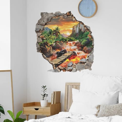 Fufuquare Adesivi da Parete 3D della Montagna Ardente Giurassica Adesivi Murali in Vinile di Alberi di Palma per la Stanza da Letto il Salotto il Bagno e l'Ufficio