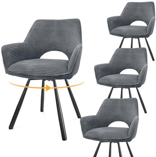WAFTING esszimmerstühle 4er Set Drehbar,Armlehnstuhl mit Metallbeinen,geeignet als Stühle Esszimmer,Samt Stuhl,Küchenstühle,Wohnzimmerstuhl,Polsterstuhl mit Samtigem Gefühl,Grau