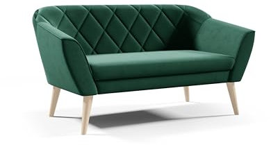 Sofa Gloria II Sitzer Velours skandinavischen Bank beige Samt Holzbeine schöne Steppung (Manila 35 - grün)