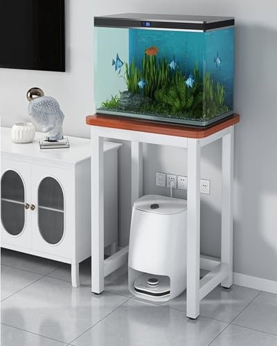 Aquarium Unterschrank Eck-Vivarium-Präsentationsständer mit Weißem Metallrahmen, Tischplatte für den Eingangsbereich als Wohnzimmerdeko, Zubehör-Ablageregal für Insektenaquarien(Walnut,100x40cm (39 3/