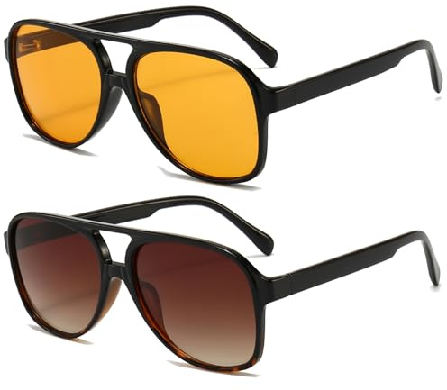 Long Keeper Retro Polarised Pilot Sunglasses for Women Men 70s Oversized | Double Bridge Aviation Sunglasses Large Frame Vintage Shades UV400 Protection