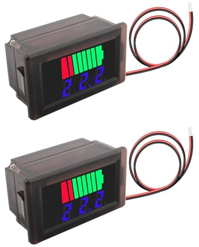 RUNCCI-YUN 2Pack DC 12V, 24V, 36V, 48V, 60V Battery Indicator Voltage Meter 2 in 1 Battery Capacity & Voltage Monitor Blue Display