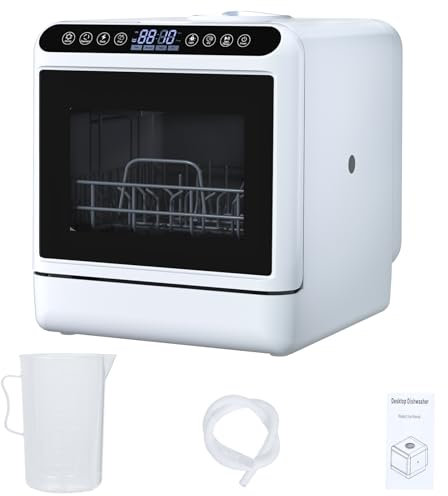 Saterkali Mini Dishwasher Countertop with Steam Sanitize & Quick Connect Faucet Adapter - 5L Removable Water Tank, 75℃ Hygiene Wash, Energy Monitoring Display, Perfect for Studio Apartments (40-Pie