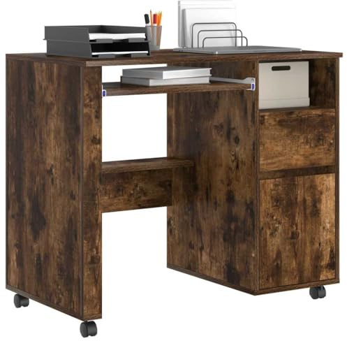 vidaXL Tisch mit Rädern Geräucherte Eiche Holzwerkstoff | Ideal für kleine Räume, Viel Platz für deine wichtigsten Sachen, Schieb den Tisch nach Lust und Laune