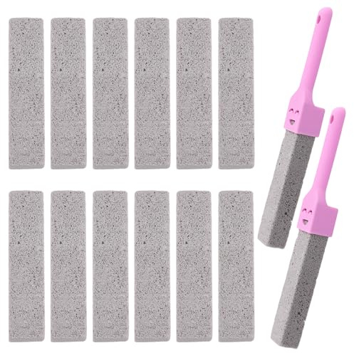 Ziyonix 12 Pack Pumice Stones with 2 Handles Pumice Stone for Toilet Replaceable Pumice Stone Sticks Nature Pumice Sticks Cleaning Stones for Cleaning Supplies Bathroom Pool Toilet Limescale Remover