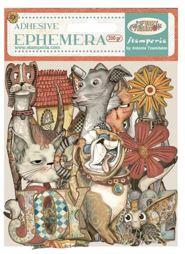 Stamperia - Ephemera for Scrapbooking, Albums, Card Making, Bullet Journalling and More, Adhesive Paper Cut Outs, Easy to Apply, Perfect for Hobbies, Crafts, and Gifting (Furry Friends)