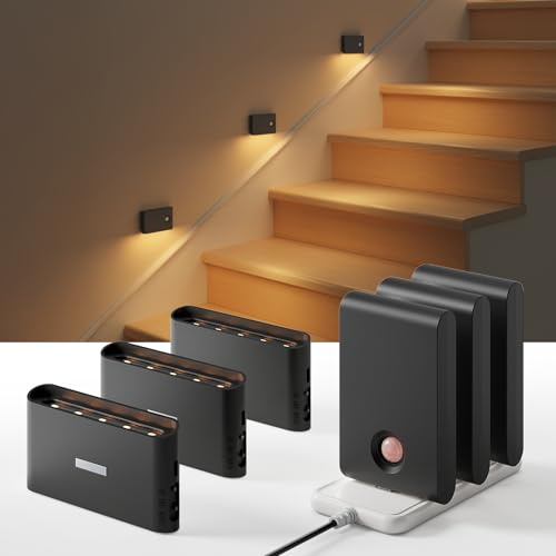 EZVALO Nachtlicht mit Bewegungsmelder, 8 Stück Treppenlicht, Akku 1500 mAh LED-Beleuchtung, 3000 K Warmweiß, für Treppenhaus, Schlafzimmer, Küche, Flur, Badezimmer, Wohnungsdekoration (8, Weiß)