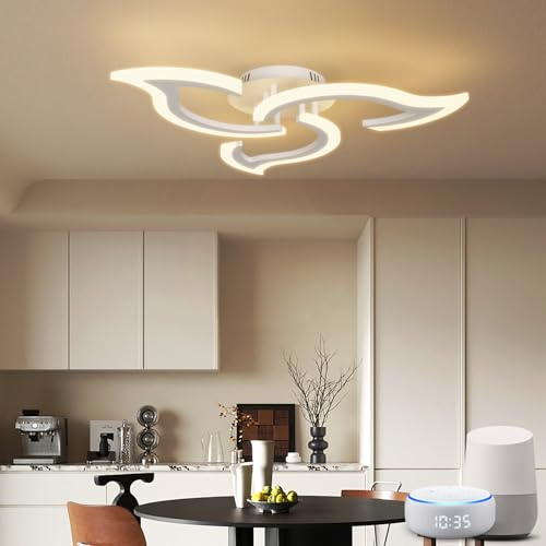 LED Deckenleuchte Smart WLAN, Dimmbare Deckenlampe in Modernem Blumendesign, mit Fernbedienung & App-Steuerung, Kompatibel mit Alexa/Google Home, Weiß