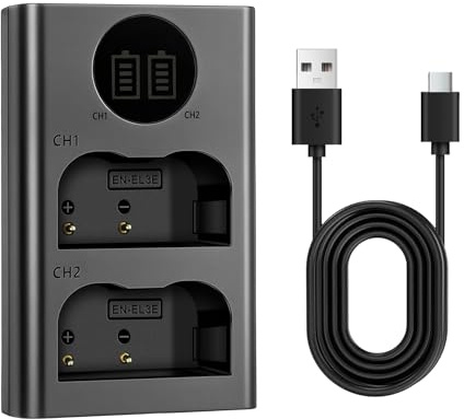 EN-EL3e EN-EL3a Battery Charger for Nikon: D300 D80 D200 D90 D70 D50 D100 | Fast Dual Slot Micro/USB C Charger Compatible with Car/Power Bank/Laptop