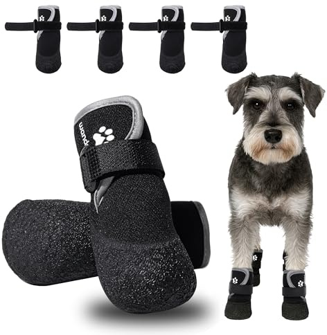 Wanderpfote Hundeschuhe 4er Set wasserdicht – Pfotenschutz Outdoor mit Rutschfester Sohle, weichem Fleece & Reflexstreifen – Ideal für Winter, Schnee, Spaziergänge & sicheres Laufen (Schwarz, 1)