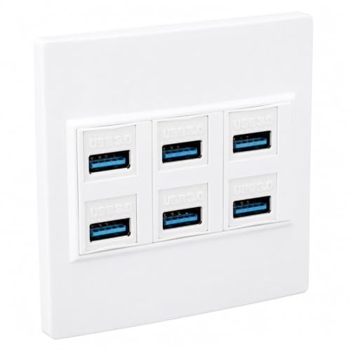 SENECESLI Placa de Pared USB 3.0 de 6 Puertos Panel de Salida Duradero de Alta Velocidad para Transferencia y Carga de Datos, Placa de Pared USB 3.0 para Oficina en Casa ABS 86x86 Mm