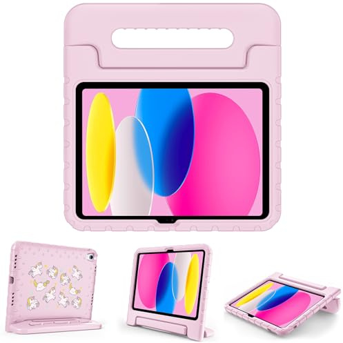 ProCase Custodia iPad A16 11 Generazione 11 Pollici 2025/10 Generazione 10,9 Pollici 2022 per Bambini, Cover Antiurto con Maniglia Convertibile -Unicorno Rosa