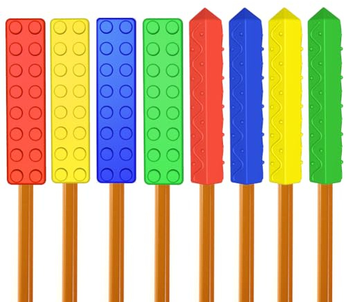 Chewable Pencil Toppers for Autism & ADHD – Sensory Chew Aid for Kids and Adults – Oral Motor Tool for Focus, Anxiety Relief & SEN Classroom Support – BPA Free Silicone Pencil Chews (Pack of 8)