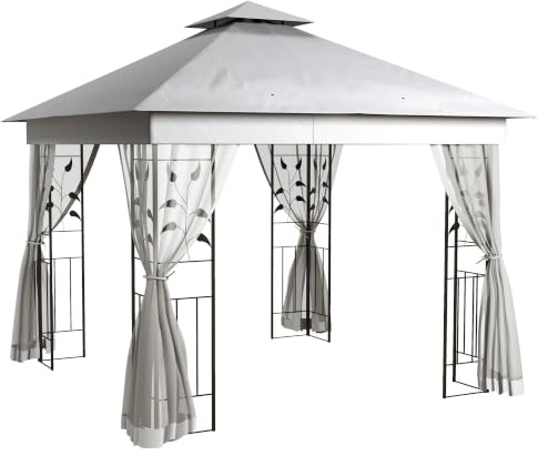 Outsunny Pavillon mit Doppeldach Gartenpavillon Metall 3x3 m Hellgrau