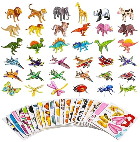 100Pcs 3D Puzzle, 3D Cartoon Puzzle,Activity for Family Bonding and Skill Development, Dinosaur Puzzle and Animal Models, Compact Size 8.5 x 6 x 3 cm