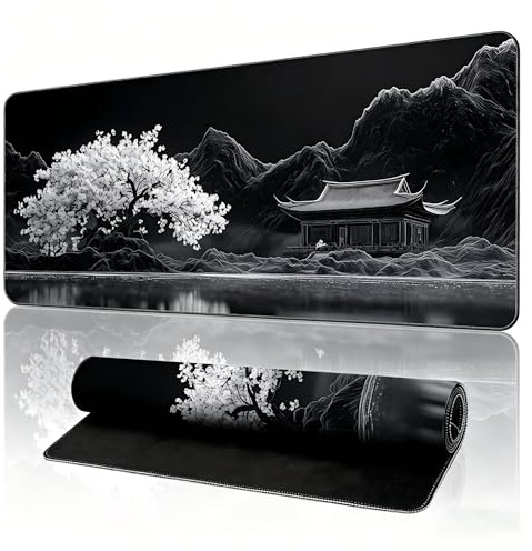 KZARYVEXIS Tapis de Souris de Jeu Japonais XXL 800x300x3mm, Tapis de Bureau Antidérapant et Imperméable à Bords Cousus pour Gamer, PC et Ordinateur Portable (Silence 1)