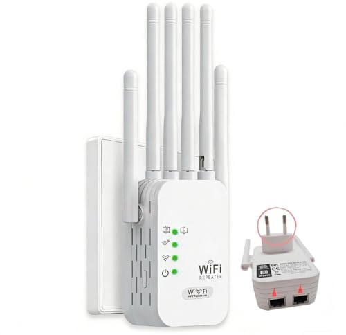 Amplificateur WiFi, Routeur WiFi 6 Dual Band,Repeteur WiFi Puissant 1200Mbps, 2 Ports LAN Gigabit,5GHz & 2.4GHz repeteur WiFi Puissant avec 6 Antennes Puissantes,Compatible Toutes Box Internet