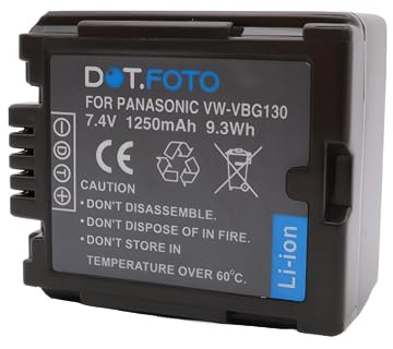 Dot.Foto VW-VBG130 Premium 7.4v / 1250mAh Rechargeable Battery for Panasonic NV-GS330, PV-GS90, SDR-H40, SDR-H50, SDR-H60, SDR-H79, SDR-H80, SDR-H81, SDR-H90, VDR-D50