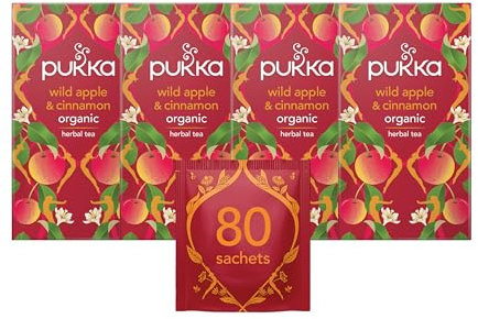 Pukka Herbs | Wild Apple and Cinnamon Organic Herbal Tea Box | Infusion With Ginger, Orange and Cardamom | Perfect For Bright Energy | Caffeine Free | 4 Packs | 80 Plant Based Biodegradable Tea Bags