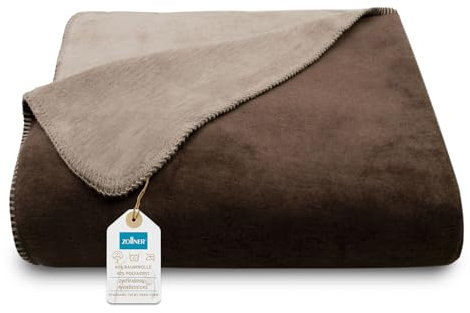 ZOLLNER Kuscheldecke zweifarbig in 150x200 cm - kuschelige Sofadecke in Dunkelbraun - waschbar bis 40°C - langlebiges Mischgewebe - Hotelwäschequalität - Oeko Tex® Zertifiziert