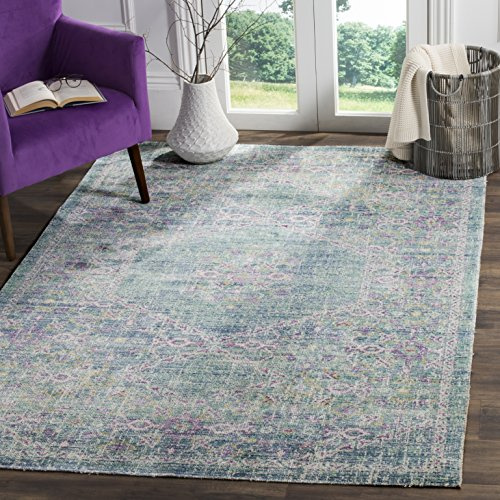 SAFAVIEH Boho Teppich für Wohnzimmer, Esszimmer, Schlafzimmer - Windsor Collection, Kurzer Flor, Spa Blue und Multi, 122 X 183 cm