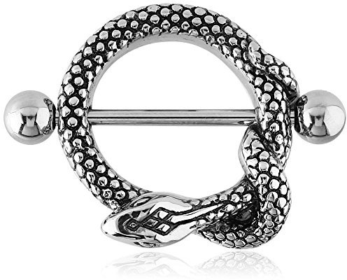 viva-adorno KoolKatana Brustpiercing Nippel Schild Barbell Schlange Chirurgenstahl 316 L teilweise geschwärzt Z166.D4