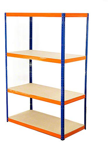 MODO24 Metallregal Steck- Werkstatt- Lager- Schwerlastregal Helios 180x120x50 cm VERZINKT oder viele Farben Tragkraft bis 400 Kg je Boden (HxBxT: 180x120x50cm, 4 Böden, 175 kg je Boden, blau/orange)