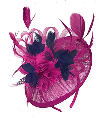 Caprilite Fuchsia Hot Pink and Navy Blue Sinamay Disc Saucer Fascinator Hat for Women Weddings Headband