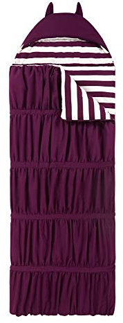 Chic Home Skai Schlafsack mit Katzenohren-Kapuze gerüscht gerafft Design mit gestreiftem Innenfutter, für Kinder, Teenager und Junge Erwachsene, Reißverschluss, 32 x 190,5 cm, 32 x 75 cm, Violett