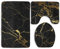 Badezimmerteppich mit Marmor-Muster, waschbar, rutschfest, 3-teiliges Set, Schwarz / goldfarben