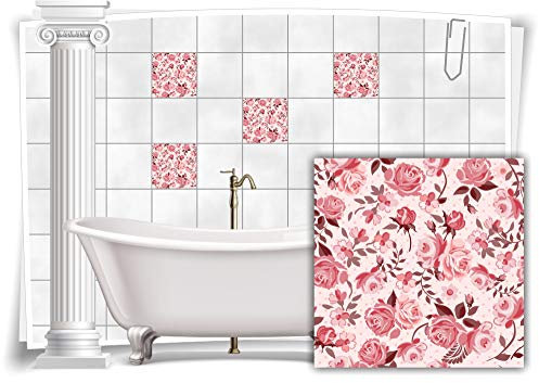 Medianlux Fliesen-Aufkleber Fliesen-Bild Kachel Rosen Blumen Rot Rosa Sticker Bad WC Deko Küche Digitaldruck Folie, 12 Stück, 10x10cm m13m70-95944