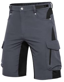 Cycorld Kurze Hosen Herren Atmungsaktiv Cargo Shorts Wasserabweisend Wanderhose Cargohose MTB Hose Herren Kurz mit 6 Taschen Bermuda Treking Sport Outdoorhose Stretch Sommer(Grau Ohne Pads, XXL)