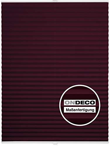 ondeco Plissee Klemmfix auf Maß für alle Fenster innen, ohne Bohren, Montage Klemmträger Sonnenschutz Sichtschutz Rollo Blickdicht Weinrot B: 101-110 cm, H: 201-250 cm
