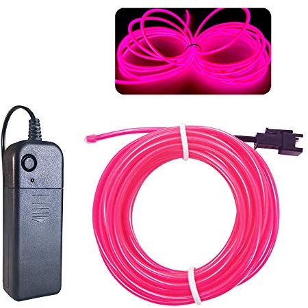 Balabaxer EL Wire Pink, 9.8ft/3M Neon Lights Noise Reduction Neon Glowing Strobing Electroluminescent Wire for Halloween, Parties, DIY Decoration