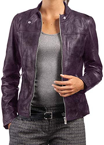 PriceRight Damen Lammfell Lederjacke | Schwarze Lederjacke | Handgefertigte Lederjacke | Frauen Bikerjacken, violett, 50