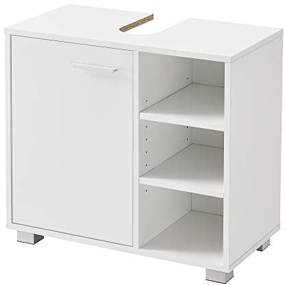 [en.casa] Waschbeckenunterschrank 56 x 60 x 31 cm Badezimmerschrank mit Siphonausschitt Badschrank mit Schranktür 3 Ablagefächern Weiß