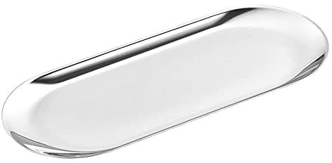 1 vassoio portagioie da 22,9 cm x 9,6 cm, in acciaio inox argentato, per servire asciugamani, piatti, tè, frutta, cosmetici, gioielli, vassoio decorativo