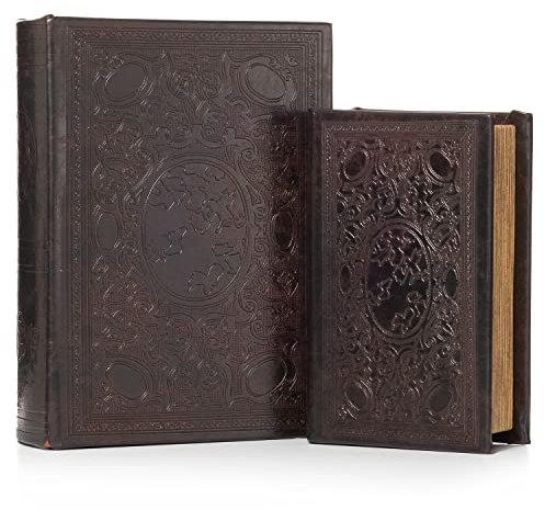 Moritz 2er Set Buchtresor Buchattrappe Deko Dunkelbraun verziert mit Ornamenten Buch Safe Box Schatulle Buchhülle Geldversteck