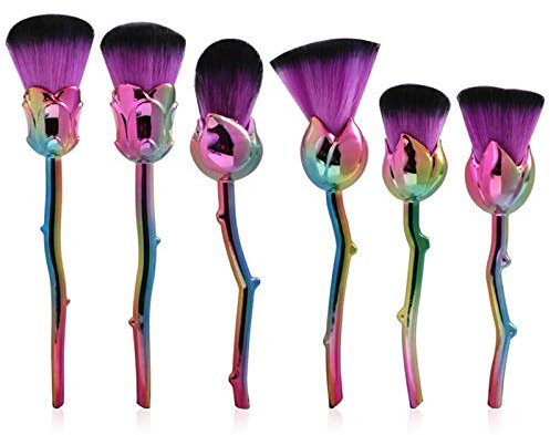Bswefty Lot de 6 pinceaux de maquillage en forme de fleur Rose doré