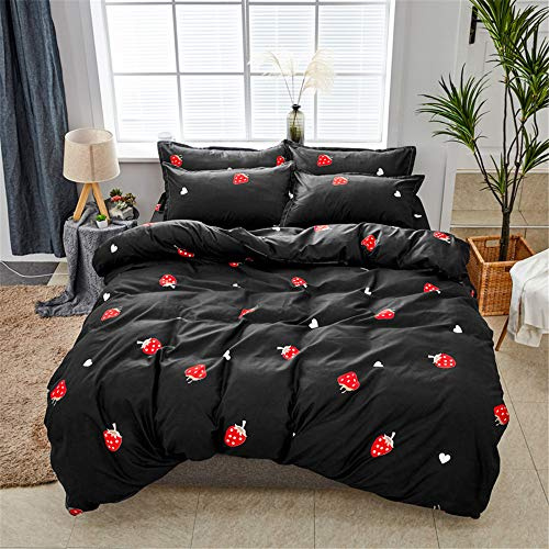 Morbuy Bettwäsche 135x200 3teilig, Mädchen Schwarze Erdbeere Bettwäsche-Sets Mikrofaser Bettbezug mit 2 Kissenbezug Kawaii Kinder Bettwäsche mit Reißverschluss (135x200 cm, Schwarze Erdbeere)