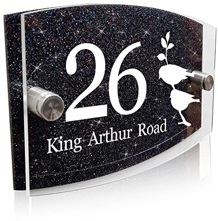 Personalised Door Number Plaques for Wall Front Door House Numbers Plaques Floor Sign for Outside (Black Design 1)