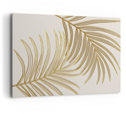 Moderne Impression sur Toile 100x70cm Image Tableau Decoration Murale Or Feuilles Palmiers Grand Tableaux Decoratifs Muraux Chambre Horizontal Deco Cadre Décoration Salon Art Wall AA100x70-4738