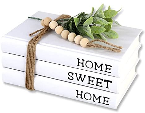Decorative White Books,Farmhouse Stacked Books,Hardcover Books Decorative,Home|Sweet|Home(Set of 3) Stacked Books for Decorating Coffee Tables and Shelves (White)